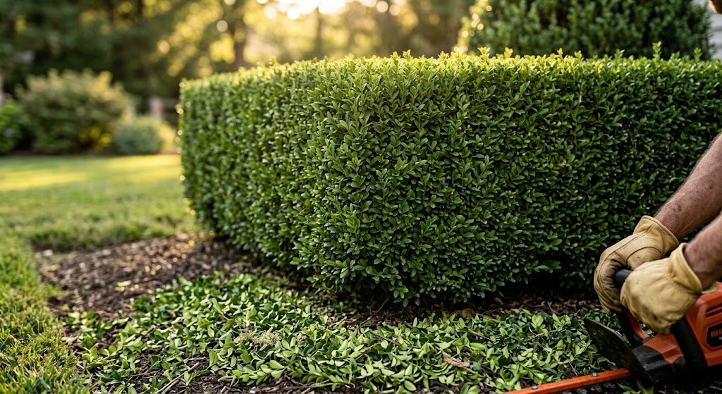 Hedge trimming close-up